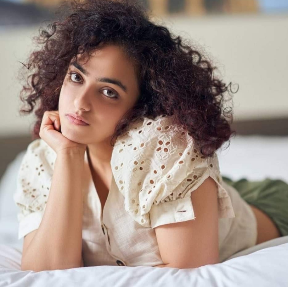 nithya menon white dress