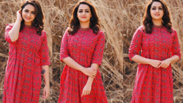 bhavana red colour kurta photos