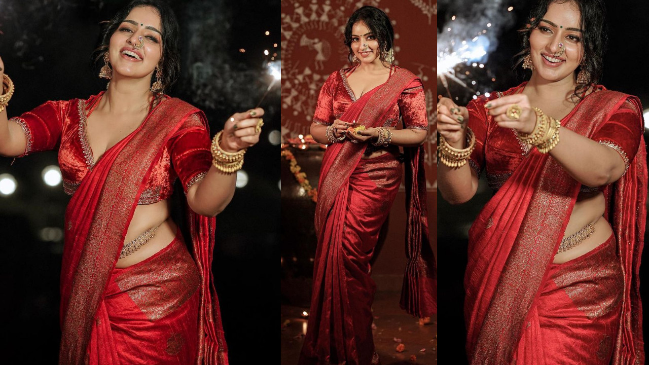 Malavika changed her traditional look and appeared glamorous on Diwali.