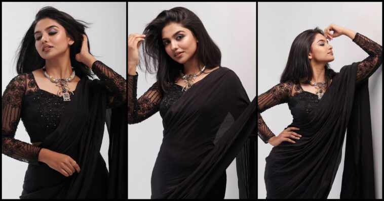 Mamitha Baiju's black saree pics