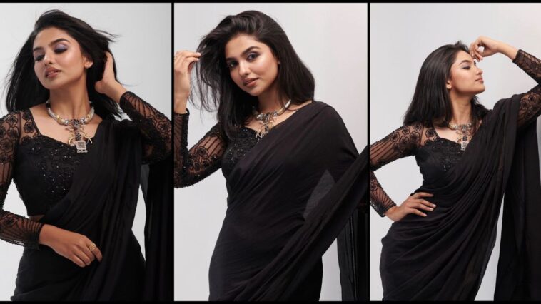 Mamitha Baiju's black saree pics